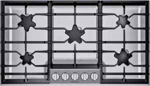 Thermador Masterpiece Series SGSXP365TS Gas Cooktop with 5 Sealed Burners, Continuous Grates, Patented Star® Burner, QuickClean Base®, ExtraLow®, Illuminated Knobs, and Star-K: 36 Inch