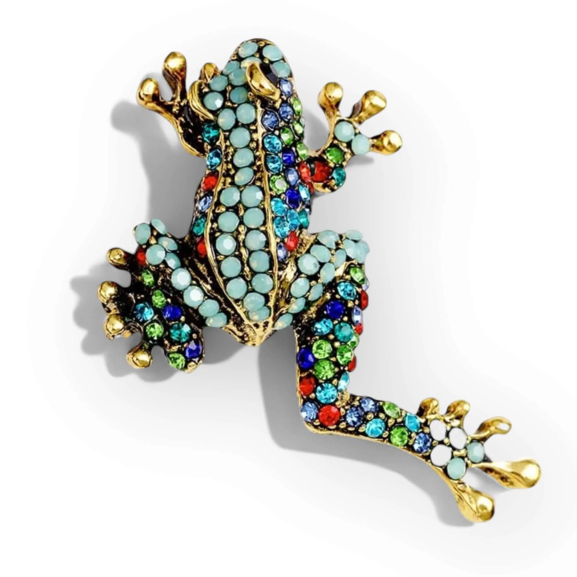 Vibrant Opalescent Rhinestone Frog Brooch