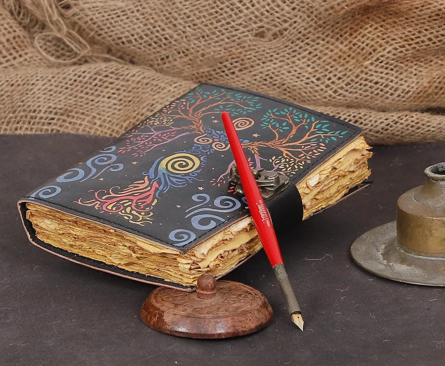 Vintage Handmade Leather Spell Book Journal with Lock - Hocus Pocus - Best leather diary