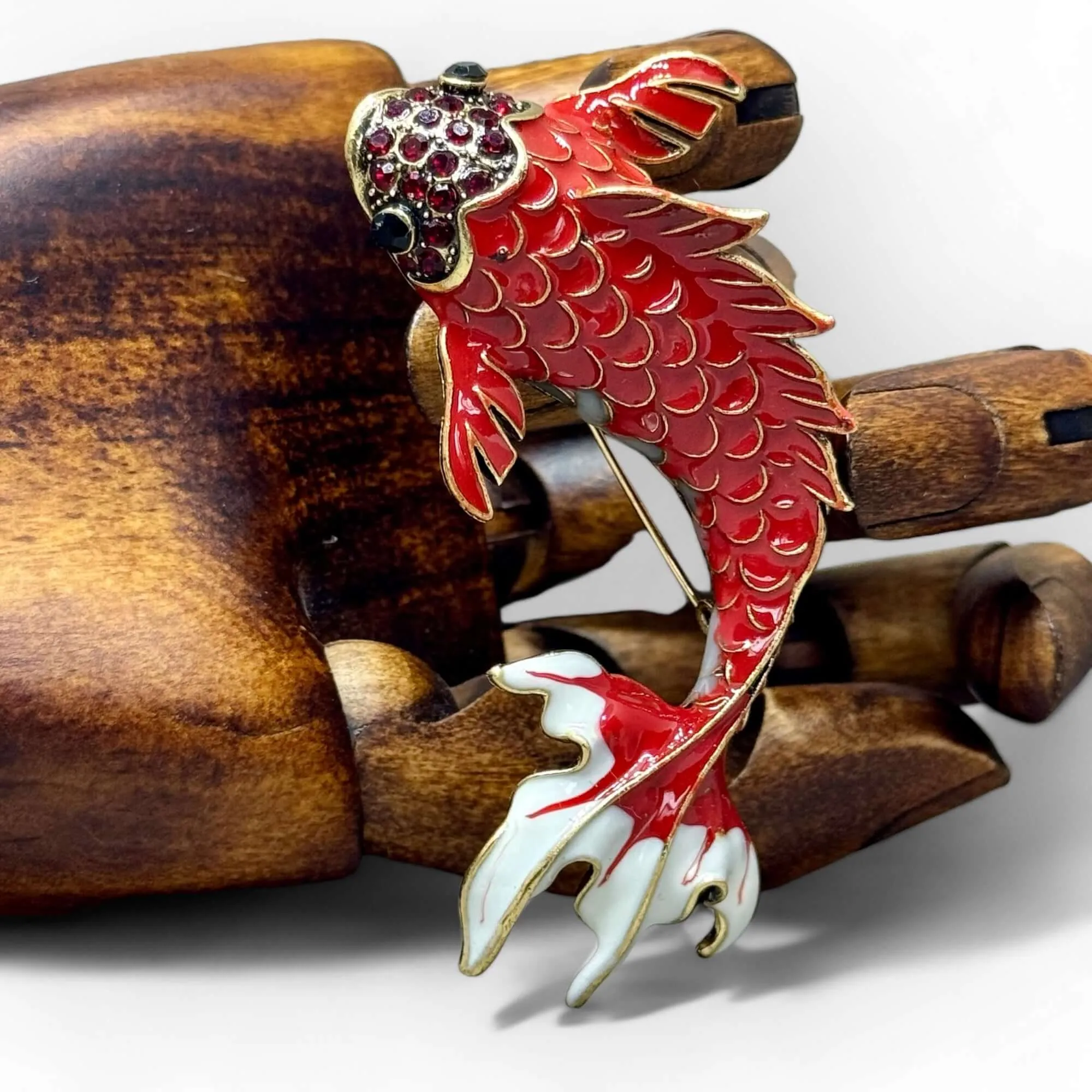 Vintage Red Enamel Koi Carp Brooch