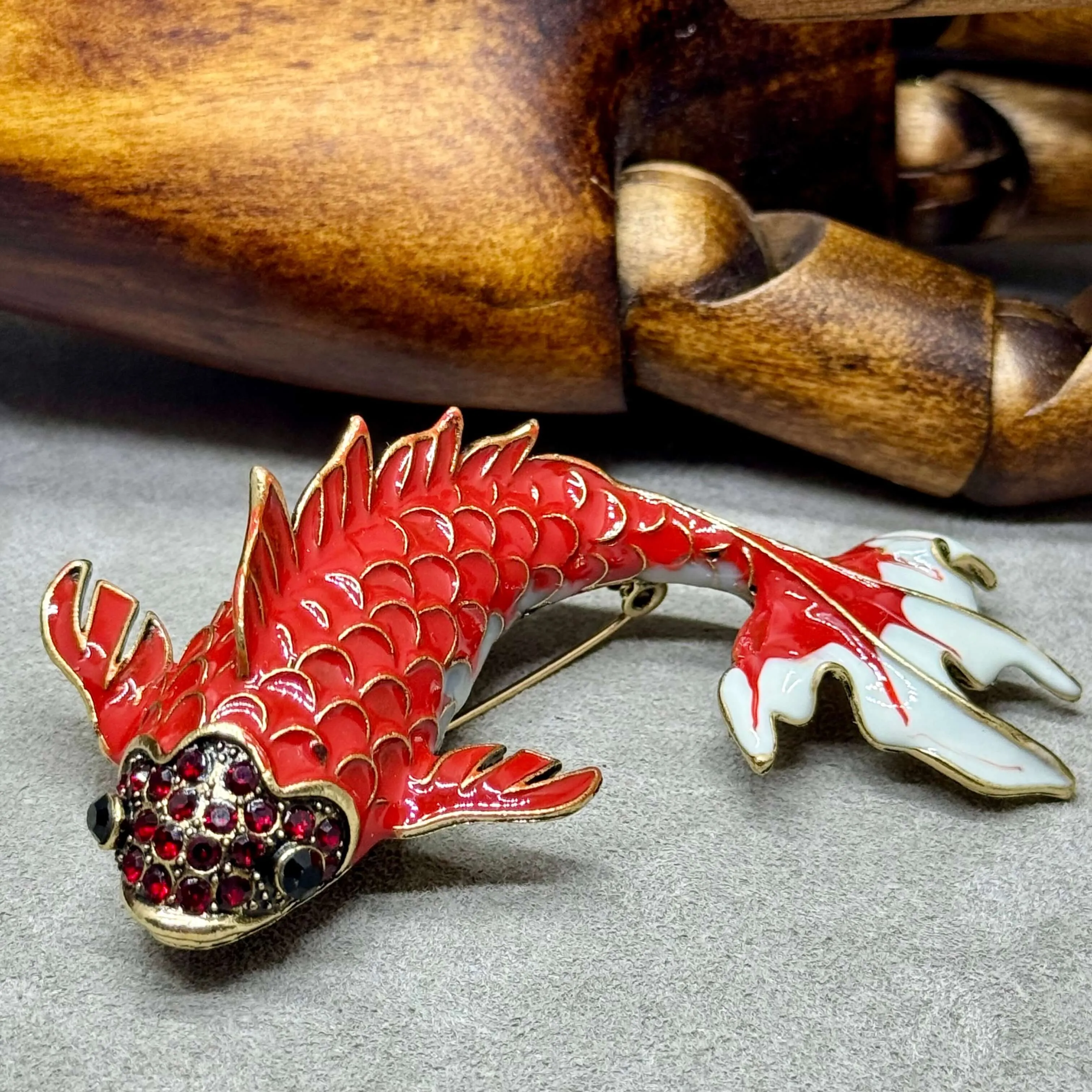 Vintage Red Enamel Koi Carp Brooch