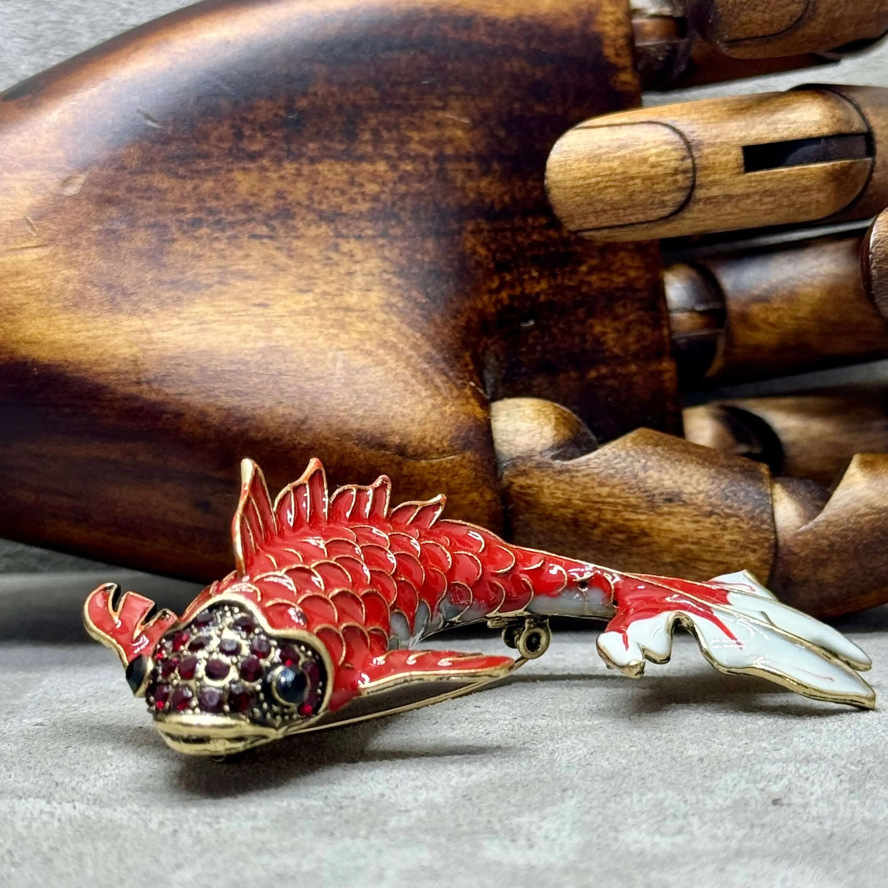 Vintage Red Enamel Koi Carp Brooch