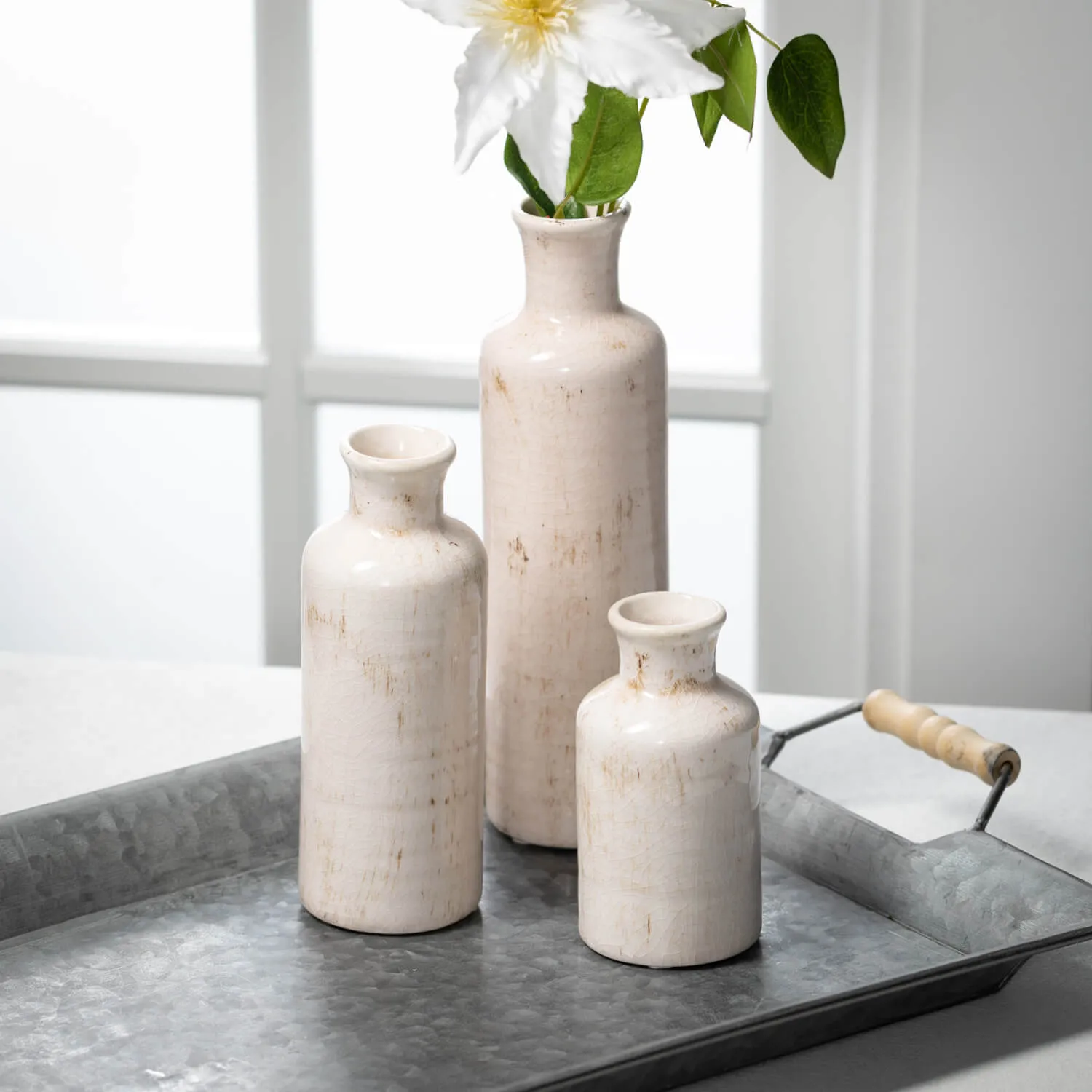 White Distressed Bottle Vase