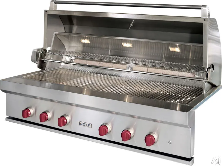 Wolf OG54 54 Inch Built-in Gas Grill with 25,500 BTU Burners, Infrared Sear Burner, Infrared Rotisserie, Ceramic Briquettes, Stainless Steel Grates and Warming Rack: Natural Gas