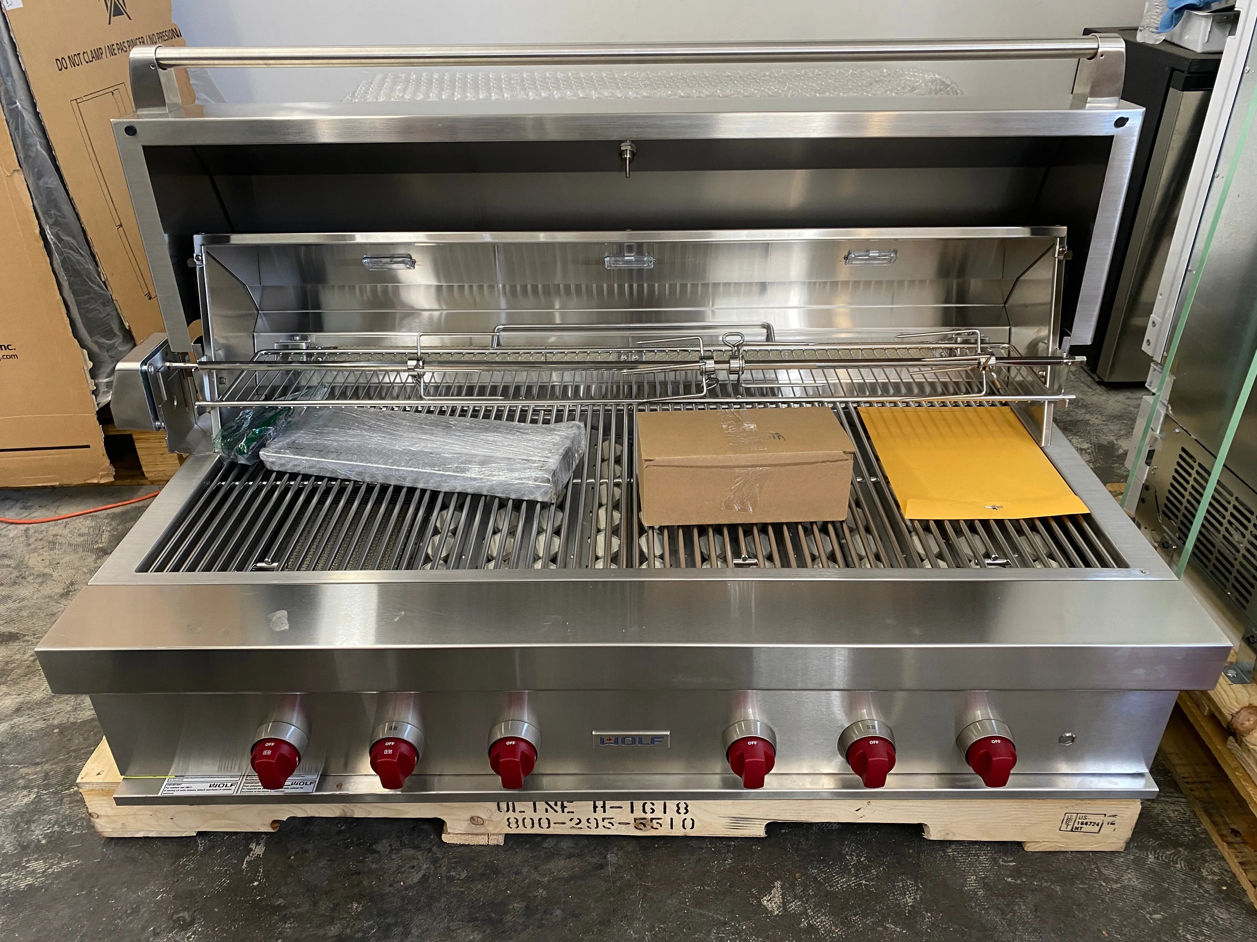 Wolf OG54 54 Inch Built-in Gas Grill with 25,500 BTU Burners, Infrared Sear Burner, Infrared Rotisserie, Ceramic Briquettes, Stainless Steel Grates and Warming Rack: Natural Gas