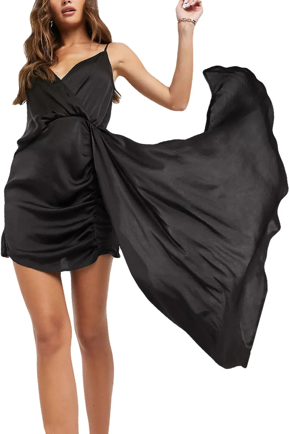 Women Satin Drape Mini Dress - UK 8