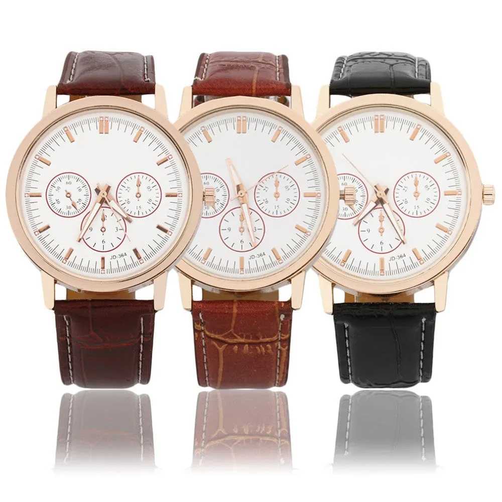 Women's Classic Bamboo Line Strap Watch PU Leather Quartz Large Dial Wrist Watch relogio