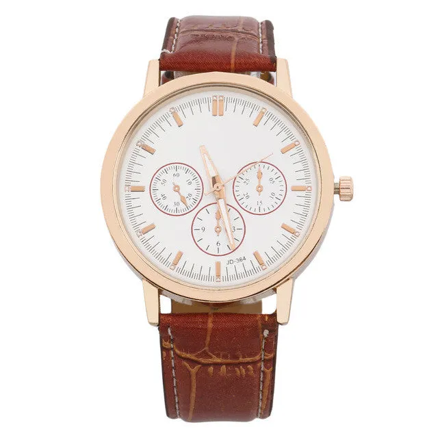 Women's Classic Bamboo Line Strap Watch PU Leather Quartz Large Dial Wrist Watch relogio