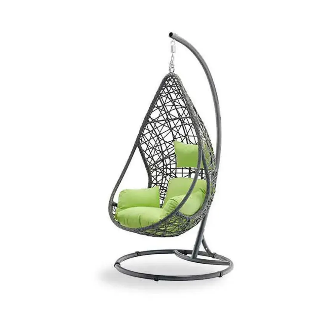 Wooden Twist Waterdrop Waterproof Rattan Outdoor Hanging Egg Swing Chair with Stand & Breathable Cushion