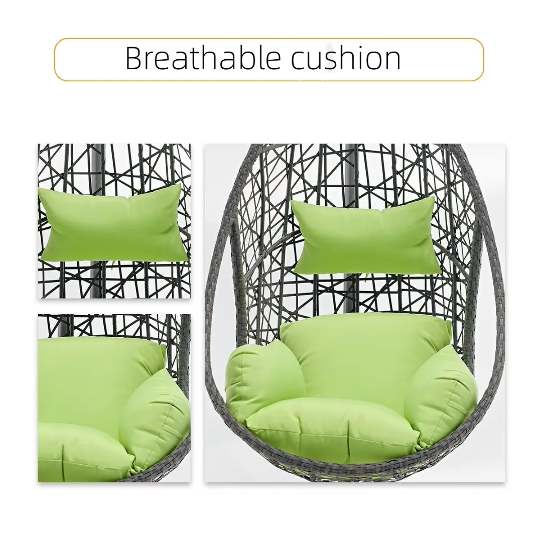 Wooden Twist Waterdrop Waterproof Rattan Outdoor Hanging Egg Swing Chair with Stand & Breathable Cushion