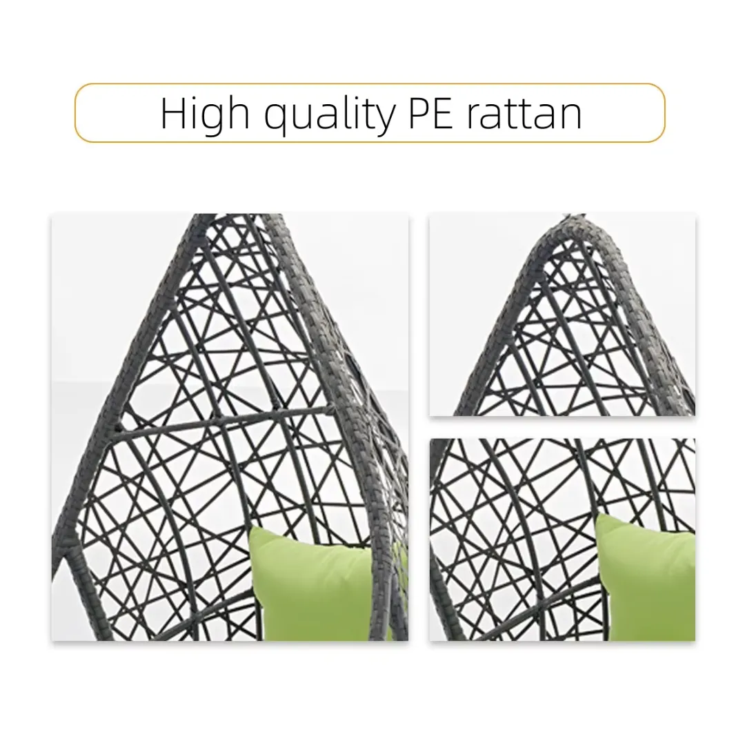 Wooden Twist Waterdrop Waterproof Rattan Outdoor Hanging Egg Swing Chair with Stand & Breathable Cushion