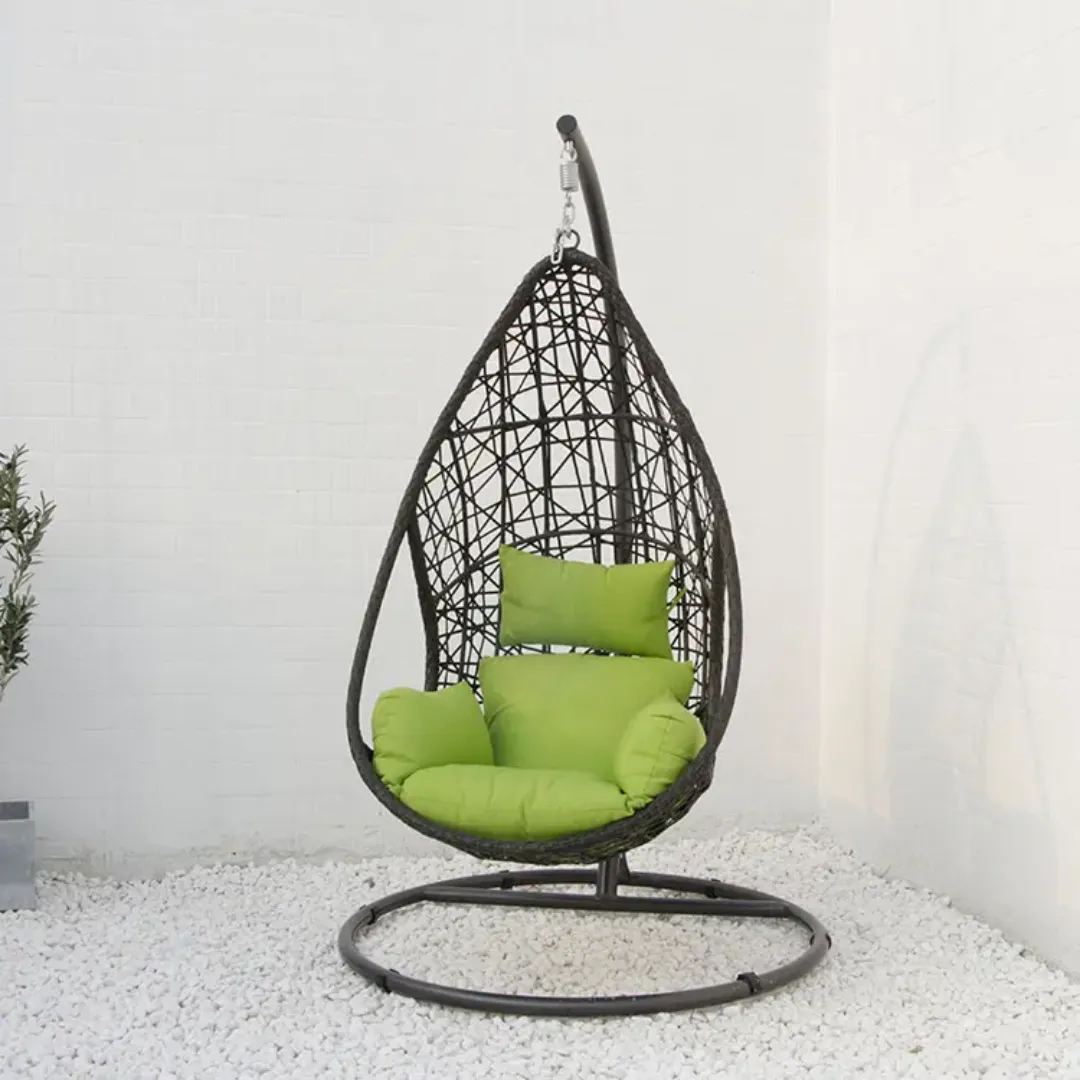 Wooden Twist Waterdrop Waterproof Rattan Outdoor Hanging Egg Swing Chair with Stand & Breathable Cushion