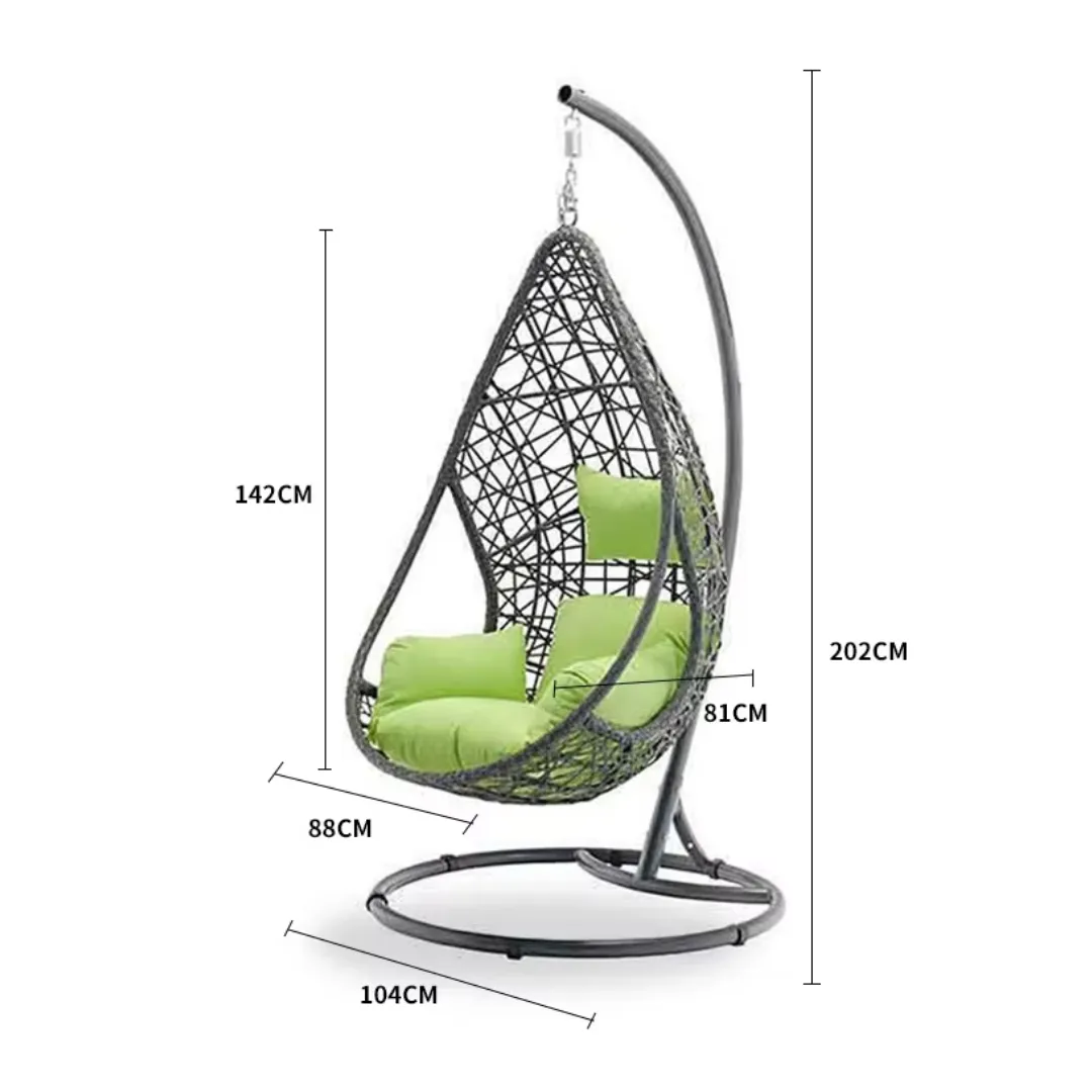 Wooden Twist Waterdrop Waterproof Rattan Outdoor Hanging Egg Swing Chair with Stand & Breathable Cushion